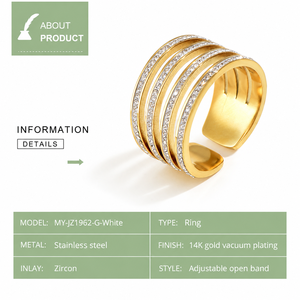 แหวนเซอร์คอนโค้งหลายชั้น สแตนเลสสตีล ชุบทอง 14K แบบสุญญากาศ แหวนเซอร์คอนแบบปรับขนาดได้ - Product Image 2