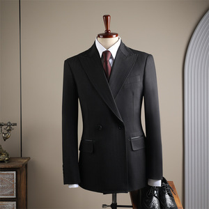 Ensemble de costume d'affaires haut de gamme pour homme, design personnalisé, infroissable, couleur unie, simple boutonnage, revers à revers pointus ornés de perles, 2 pièces - Product Image 2