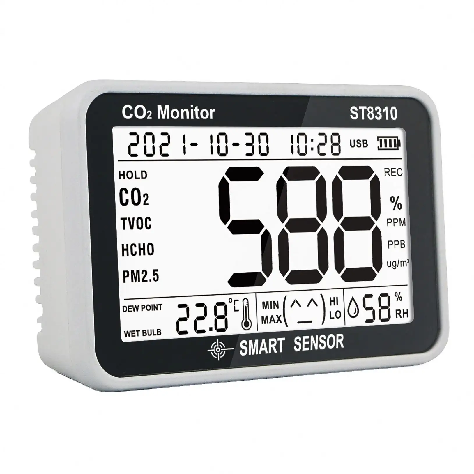 Sensor inteligente analisador gás monitor CO2 temperatura umidade testador dados monitor qualidade ar
