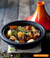 Tajine marocaine de 3.65 pintes avec Base en fonte émaillée et couvercle en forme de cône en céramique