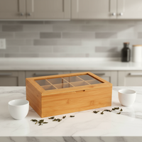 Boîte de rangement en bois de bambou pour thé, boîte en bois, porte-sachets de thé, support de rangement, conteneur, caddy pour sachets de café, thé, sucre