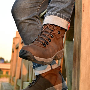 MDソールEVAラバー工場冬のハイキングレイバーシューズを直接販売本革耐摩耗性ソリッドソール安全靴 - Product Image 4