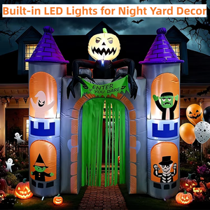 Arche gonflable de 2,4 m pour Halloween, <span class=keywords><strong>château</strong></span> hanté avec lumières LED, décoration extérieure pour les fêtes, personnalisable - Product Image 2