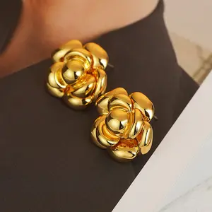 2022 New Arrival Jewelry Retro 18K Gold Plated Rose Stud Earrings For Women