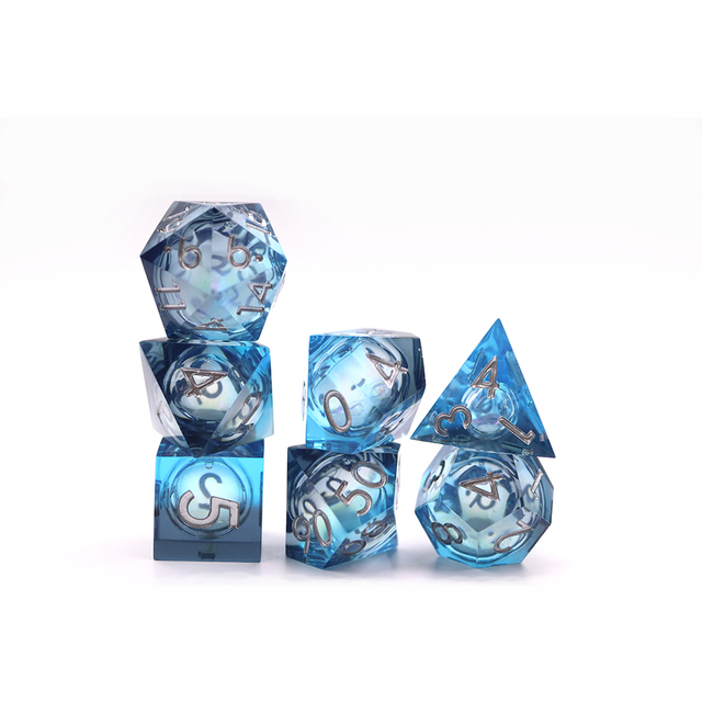 Custom 4 6 8 10 20 Sided 16mm Metal Dice Set Blue Transparent Dnd Polyhedral Table Game Resin Material