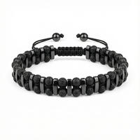 Bracelet perlé fait main en corde tressée double rangée Œil de tigre et Onyx noir, style européen et américain, fabriqué à Yiwu, pour le marché transfrontalier