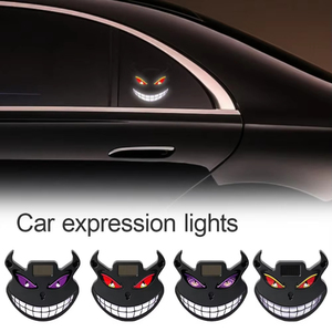 Lumière LED solaire pour voiture, effet œil de démon, rechargeable, ornement d'avertissement, étanche, multi-modes, stroboscopique, décoration de fenêtre arrière - Product Image 1