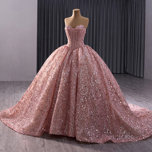 Robe de soirée rose de luxe grande taille Dubaï sans manches à sequins sexy Robe de mariée Rsm241017 - Product Image 3