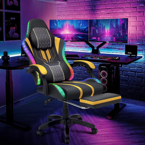 Chaise de jeu avec haut-parleur <span class=keywords><strong>Bluetooth</strong></span> et lumière LED RGB, chaise de jeu ergonomique avec massage et repose-pieds, livraison gratuite - Product Image 4