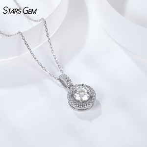 Starsgem Halo Design 1ct Pendant <b>Necklace</b> Starsgem DEF Lab Created Diamond or Moissanite 925 Sterling Silver Gift <b>Necklace</b> - Product Image 4