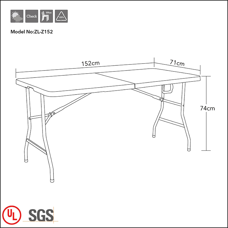 Blanca de alta calidad plegable mesa de Picnic al aire libre 5FT plegable en la mitad de plástico mesa de Camping de fábrica