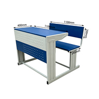 Ensemble pupitre et banc scolaire 2 places avec rangement pour livres, MDF 16 mm, bordure PVC, bleu, mobilier de classe pour l'Inde