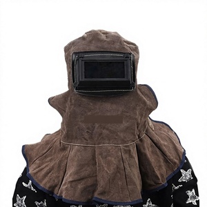 Casco de soldadura de cuero con lente abatible y protección contra el calor para uso en talleres y fábricas - Product Image 1