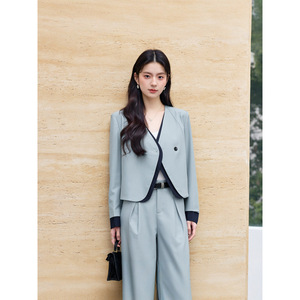 Women's Elegant Blazer Suit Set With Wide Leg Trousers Full Sleeve Worsted Anti-Wrinkle For Leisure Daily Commute - Product Image 3