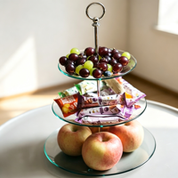 Support à gâteau en verre au design moderne, support à gâteau rond à deux étages poli et étincelant pour les célébrations de mariage