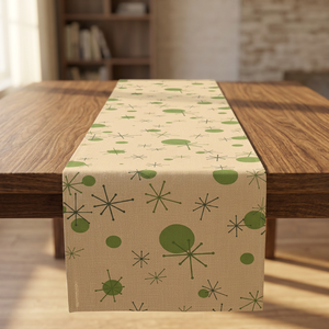 Chemin de table moderne en polyester à imprimé animal et géométrique, beige et vert, lavable, tissé, durable, décoration intérieure - Product Image 1