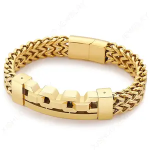 XISHUO 18K Gold Plating Bracelets Bangles Men High Quality Stainless Steel Jewelry Bracelet with Franco Chain