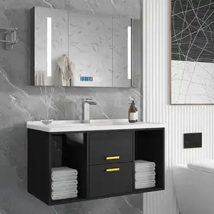 Ensemble de meuble combiné de vanité de salle de bain simple flottant mural moderne avec évier de comptoir en résine
