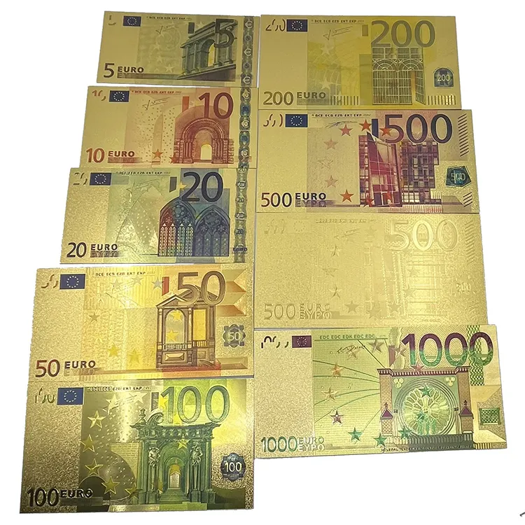 Pronto stock euro 5 10 20 50 100 200 500 1000 raccogliere denaro banconota placcata oro 24k