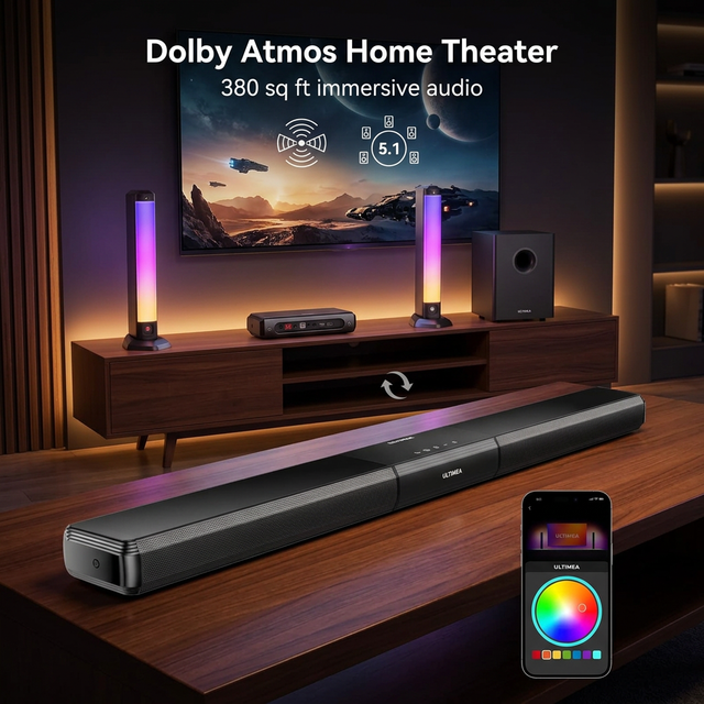 Apollo S80 5.1ch Dolby Atmos Soundbar - 320W Immersive Cinema Sound with Smart RGB Lighting for Your Living Room.
