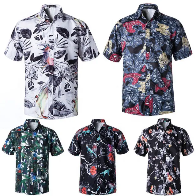 전체 승화 인쇄 남성 하와이안 셔츠 4 방향 스트레치 짧은 소매 버튼 다운 칼라 비치 열대 알로하 셔츠