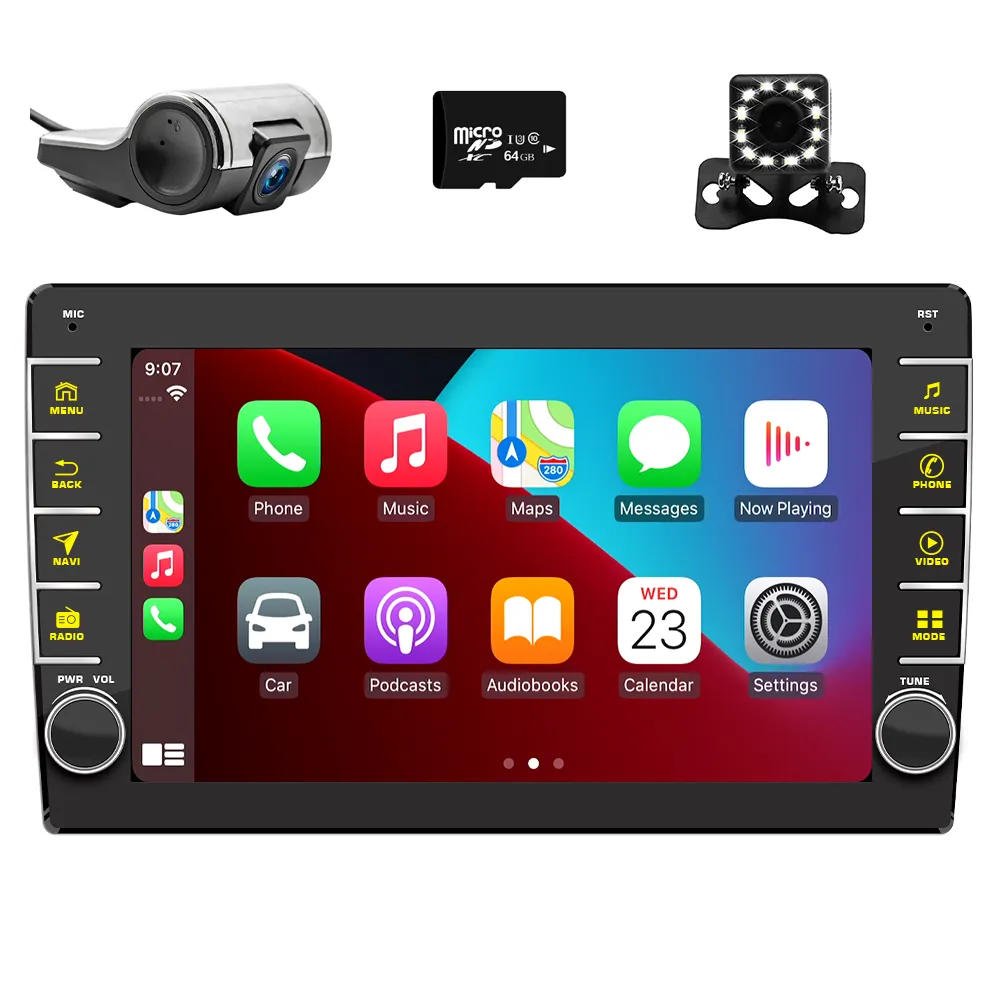 Universelles Android 13 9-Zoll-HD-Touchscreen-Doppel-Din-Auto-Audiosystem mit drahtloser Carplay-GPS-Navigation