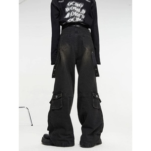 Pantalones Vaqueros Anchos de Estilo Americano para Hombre, Lavado a la Piedra, Multibolsillos, Cintura Media, Pierna Recta y Holgada, para Comercio Exterior - Product Image 4
