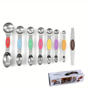 Juego de Cucharas Medidoras Magnéticas de Acero Inoxidable con Imanes Potentes, Utensilios de Cocina de Metal Resistentes para Hornear y Cocinar, Juego de 8 - Product Image 1