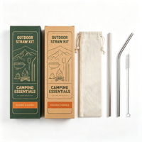 Pailles à boire réutilisables portables personnalisées en acier inoxydable 304 dans une boîte en papier, ensemble de pailles en métal pour thé au lait
