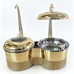 Nuovo Set Scaldavivande a Buffet di Lusso Grande Capacità 8L*2 in Acciaio Inossidabile 201, Alimentato ad Alcol, con <span class=keywords><strong>Piatti</strong></span> Dorati - Product Image 4