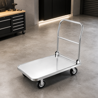 Chariot à plateforme pliable avec poignée, en acier inoxydable, simple niveau, roues pivotantes, pour stockage en entrepôt, taille personnalisée