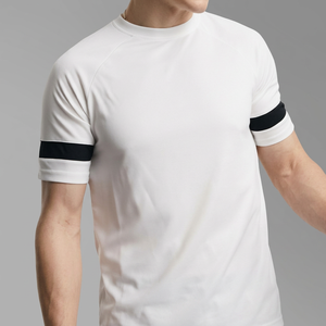 Men's White O-Neck Short Sleeve T-<b>Shirt</b> With <b>Black</b> Contrast Trim Slim Fit Casual Cotton Jersey <b>Tee</b> - Product Image 4