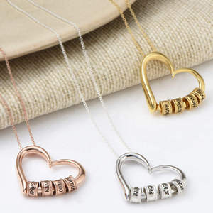 Engraved Custom Made Whole Sell Big Heart Pendant with Engraved Laser <b>Name</b> Beads for Personalized Stainless Steel Necklace - Product Image 5