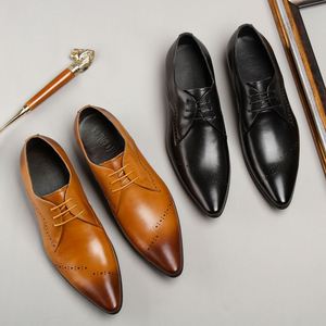 Zapatos de Vestir Formales de Negocios con Punta en Pico, de Cuero, Estilo Otoño, con Cordones, para Hombre, Zapatos de Boda que Aumentan la Estatura - Product Image 2