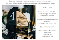 Miroir double demi-arqué noir et or pour menu de mariage et numéro de table Signe combiné Centre de table Décoration de mariage