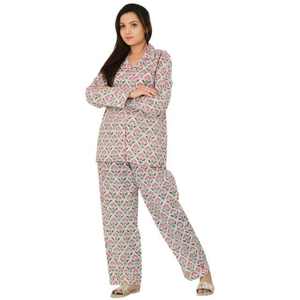 Floral Printed Sleepwear Set 100% Cotton Long Sleeve Shirt and <b>Pants</b> Soft Comfortable Lightweight Summer Pajama Set - Product Image 1