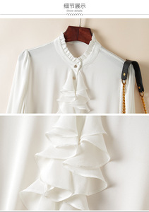 Camicia da donna in seta a maniche lunghe da donna alla moda <span class=keywords><strong>camicetta</strong></span> <span class=keywords><strong>con</strong></span> colletto arruffato e frontale - Product Image 6