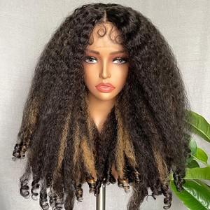Perruque sans colle 15A en cheveux vierges, densité 250%, texture raide crépue avec pointes bouclées en spirale, perruque frontale en dentelle HD 13*4, style afro bouclé, en cheveux humains - Product Image 5