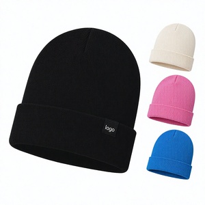 2026 Unisex Solid Color Knit <b>Beanie</b> Hat With Logo Patch Winter Warm Acrylic Cap For Adults Black Pink <b>Blue</b> 100%High Quality Hats - Product Image 1