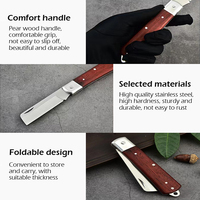 Couteau de greffage et d'élagage pliable et flexible pour jardinage, avec manche en bois, couteau de poche pliant pour greffage et bouturage