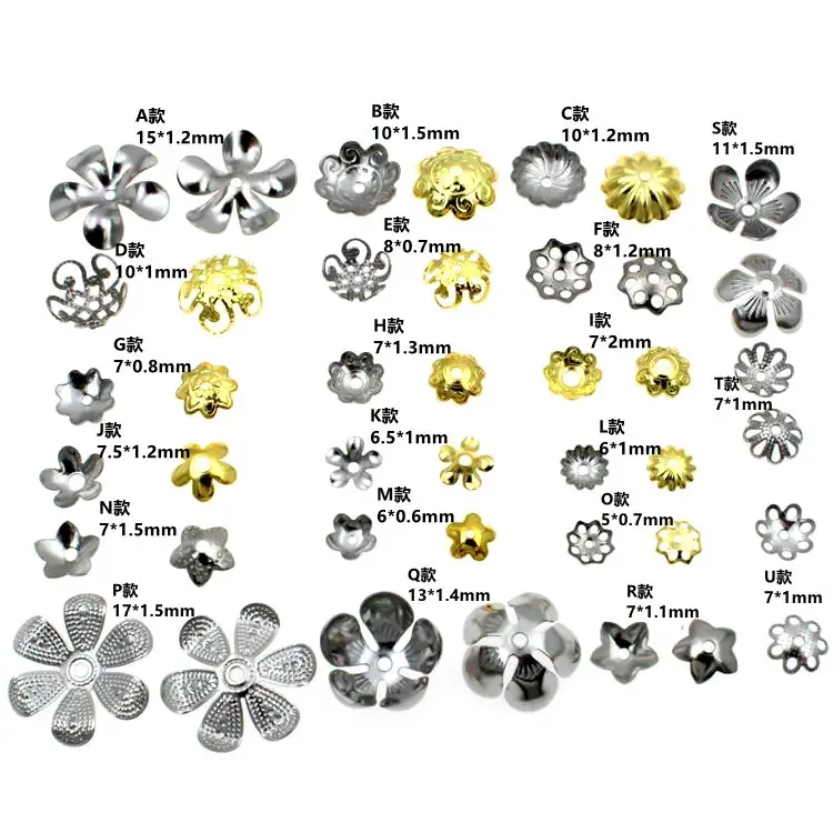 Tapas de cuentas de pétalos dorados para fabricación de pulseras, espaciadores de cuentas de acero inoxidable, joyería, diy