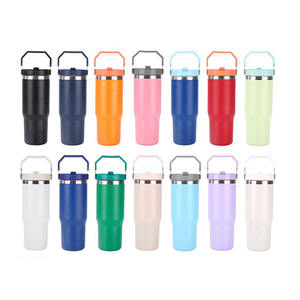 Bouteille isotherme de voyage à double paroi avec couvercle à poignée et paille rétractable, 20OZ 30OZ, pour café et eau – Vente en gros - Product Image 2