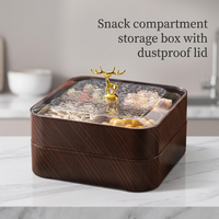 Groothandel Houtennerf Plastic Compartment Snack Fruit Schaal Met Herten Deksel OEM ODM Aangepast Logo voor Noten Fruit Snoep Opslag