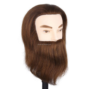 Tête de mannequin homme AliLeader Salon Barber, noir et brun, pour la pratique de la coiffure, cheveux humains, tête d'entraînement à haute densité avec <span class=keywords><strong>barbe</strong></span> - Product Image 2