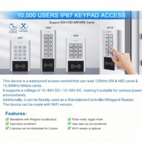 Lector de Proximidad RFID Wiegand para Exteriores, Resistente al Agua IP67, 125kHz 13.56Mhz, 2026, con Teclado de Control de Acceso Independiente con Código/Tarjeta