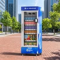 Máquina Expendedora Inteligente de 570L con Puerta Abierta, Refrigerada, con Pago con Tarjeta, para Snacks y Bebidas, Autoservicio, de Acero Inoxidable
