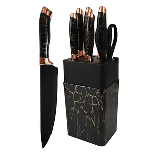 Phổ biến bán buôn 8-cái đầu bếp dao kéo giá rẻ thép không gỉ màu đen xử lý Bếp Knife Set với khối