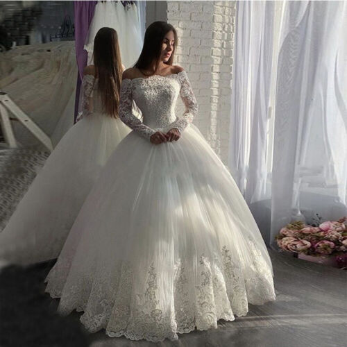 Elegant Princess Ball Wedding Dresses with Long Sleeves