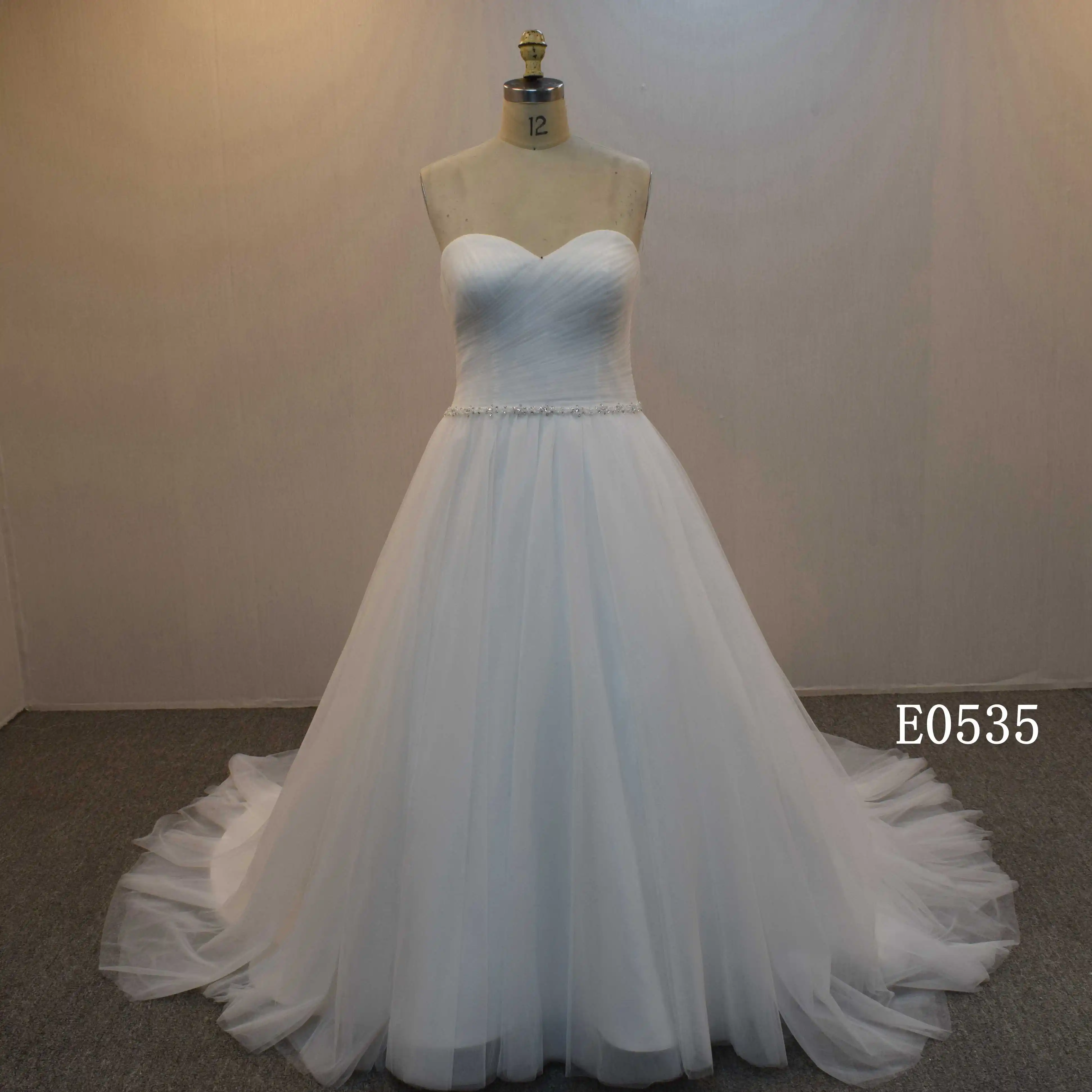 Plus Size Women's Wedding Dress With Pleats On The Bodice And Lace Up Back