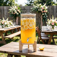 10L Yüksek Borosilikat Cam İçecek Dağıtıcısı, Bambu Standlı, Kafe, Otel Büfesi ve Limonata, Buzlu Çay Servis Ekipmanı